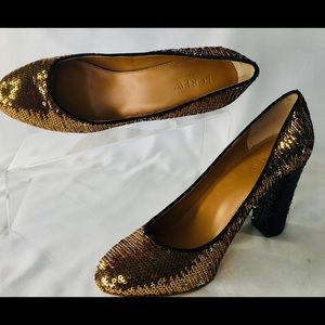 JCrew Sequin Gold /Silver with Black Heels Size 8M